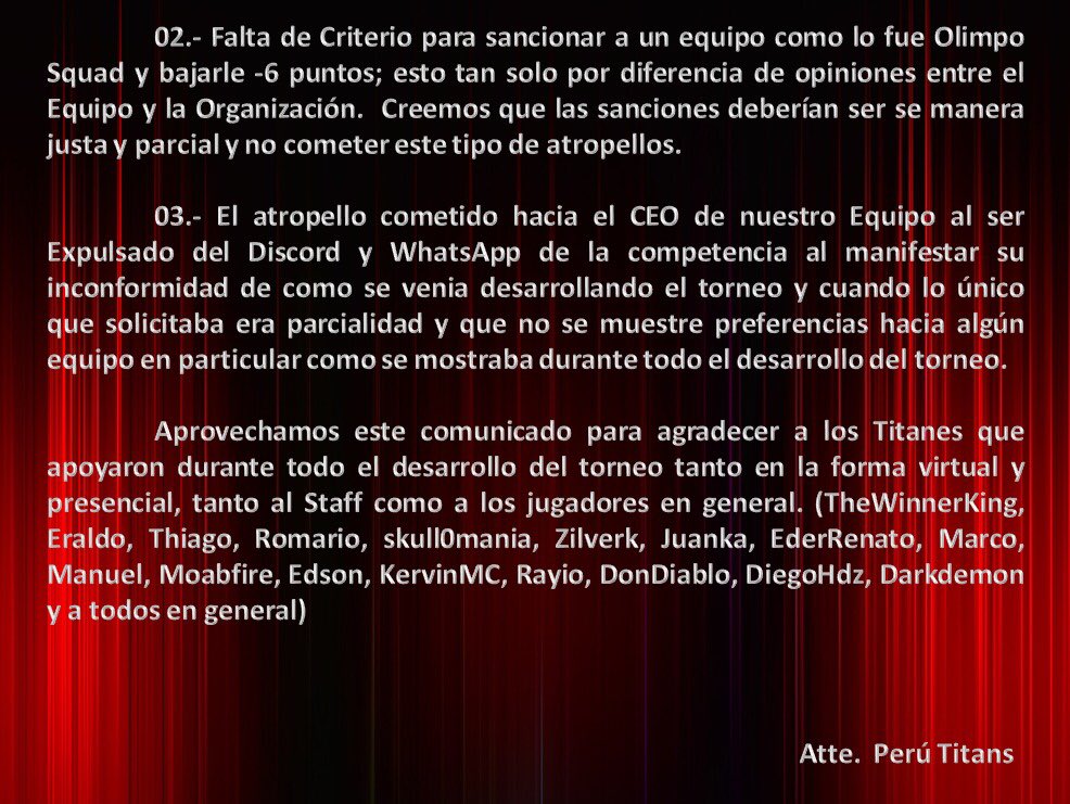 *Comunicado Oficial*
Nos retiramos Oficalmente de la <a href="/eSGo_GG/">eSGo</a> detalles detalles a continuación.

<a href="/CRPERUOFICIAL/">Clash Royale PERÚ Oficial</a>
@CopaDivisionPE