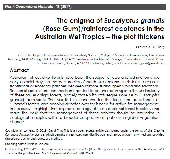 Am happy to share this recent essay I wrote about the management of fire at forest-savanna ecotones. Please RT to anyone who may be interested #fireecology #firemanagement #tropicalecology #rainforest #Wettropics #WTMA
nqnat.org/tng-2019