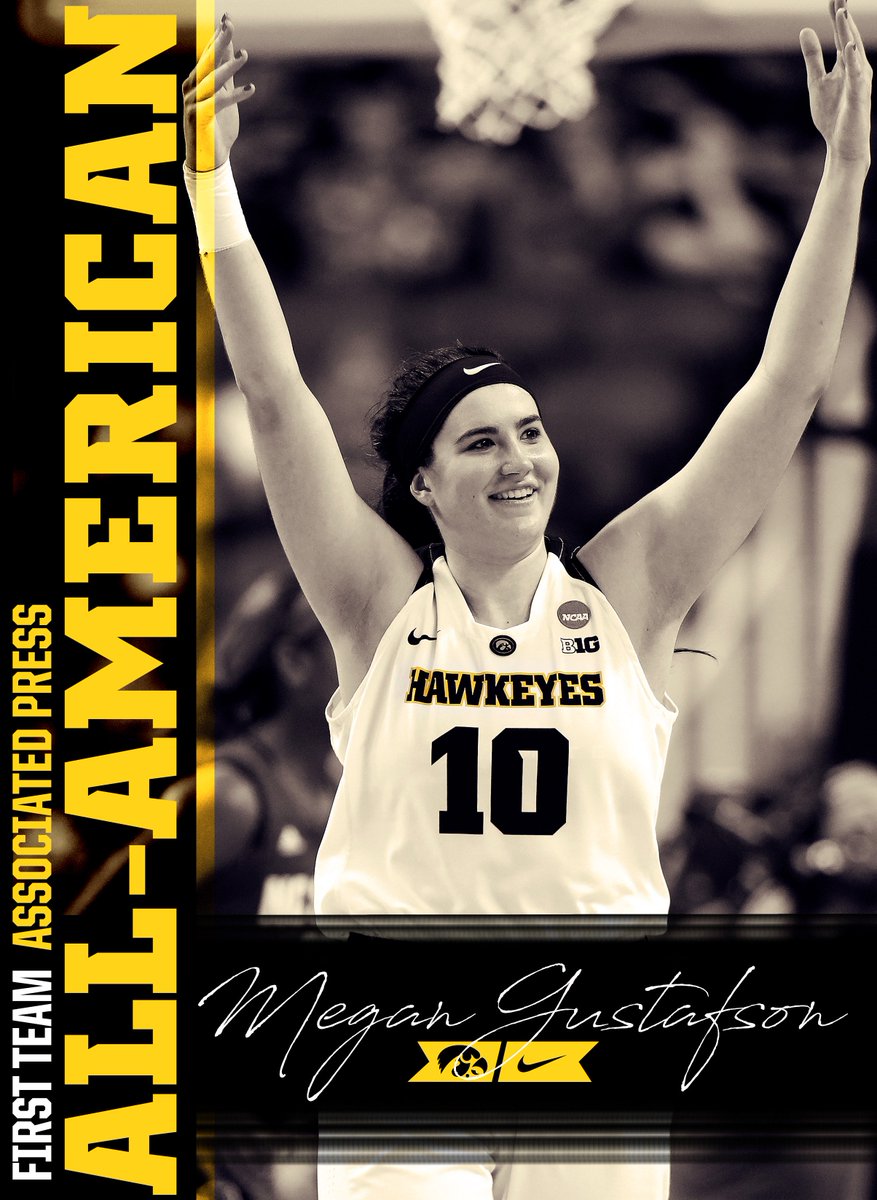 IowaWBB's tweet photo. First Team All-American has a pretty nice ring to it, don't ya think?! 

Congrats to @GustafsonMeg10 on being the first Hawkeye to ever be named an AP First Team All-American! #Hawkeyes #FightForIowa #ncaaW https://t.co/imRV4qpUnX