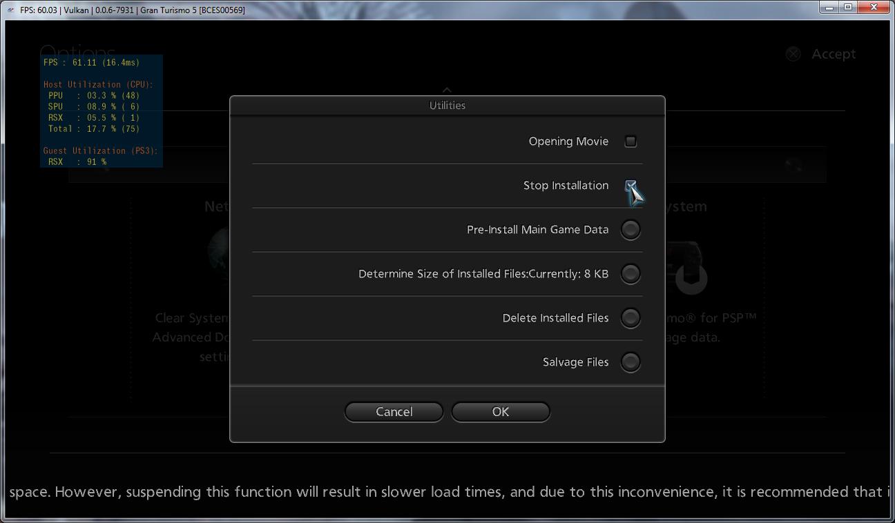 RPCS3 on Twitter: "Did you know you can stop data installation to HDD on  Gran Turismo 5 and also delete installed game data, allowing you to save  some space? Installing game data