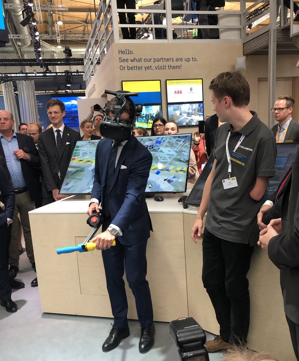 BusinessSweden's tweet photo. Prince Carl Philip of Sweden paid a visit to the Swedish Pavilion @hannover_messe today! Looks like he learned a lot about digital twins, thanks to @Production_AoA #HM19 #SwedenCoLab https://t.co/ao4o6PTPfe