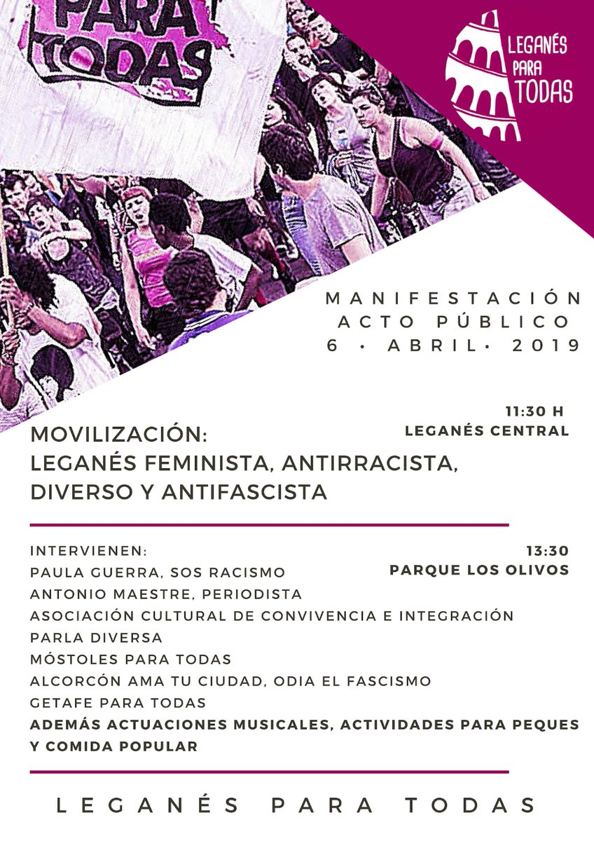 cgtzonasur's tweet photo. MOVILIZACIONES | #6A #JornadaDeLucha

🕦 11:30 #LeganésParaTodas por un #Leganés #Feminista #Antirracista #Diverso #Antifascista
🚇 Leganés - Central

🕕 18:00 #Caminando6DeAbril por la #Igualdad #Derechos y #Libertades #Madrid.
🚇 San Bernardo

#LaLuchaEsElÚnicoCamino https://t.co/dXsgAZiWJZ