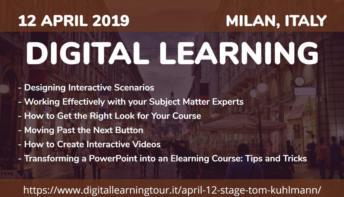tomkuhlmann's tweet photo. Not too late to sign up for the #elearning workshop in Milan on April 12. It's in English. https://t.co/3pXsqq1zN3 https://t.co/PFi1eMB32r