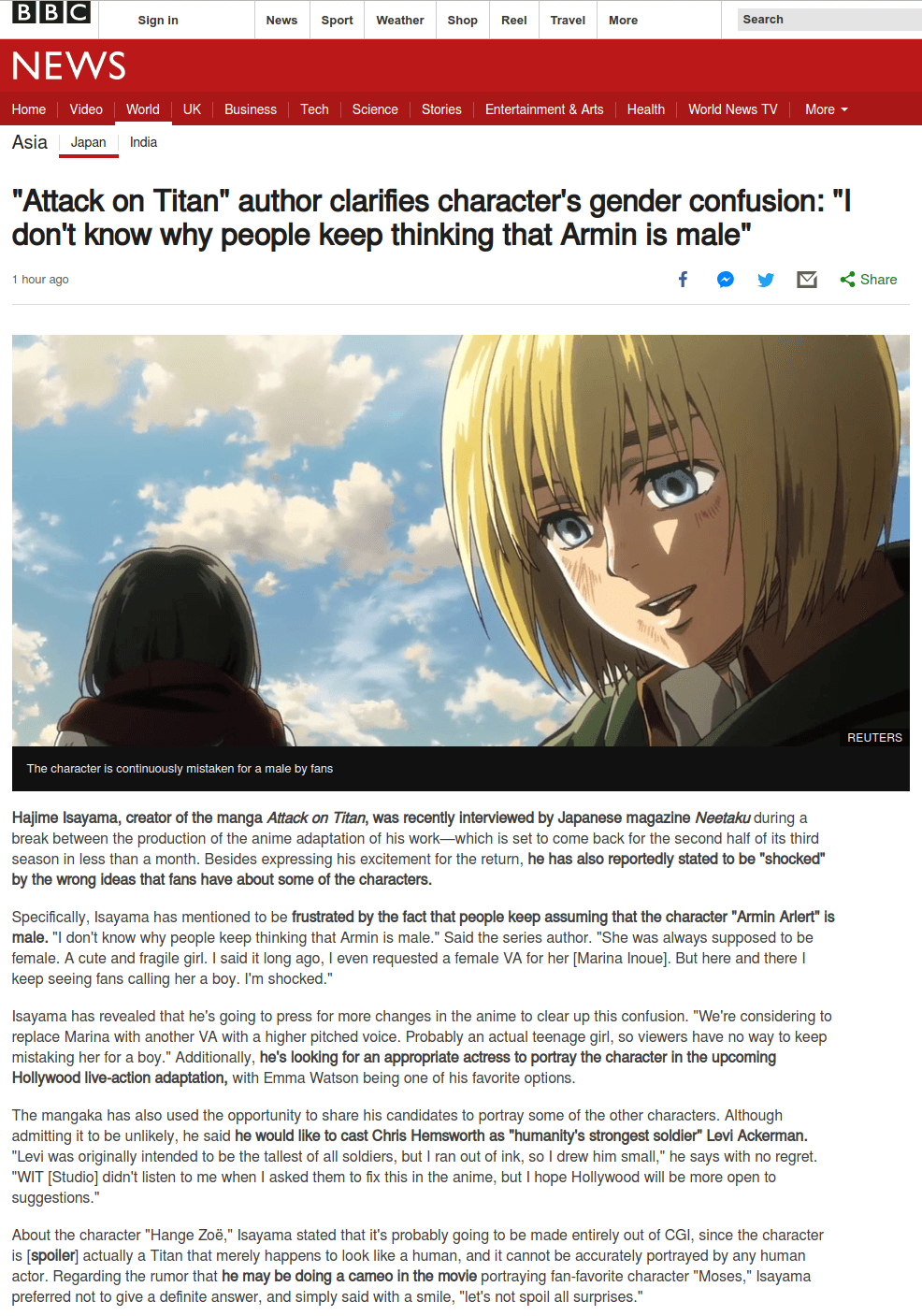 Attack on Titan Wiki on Twitter  Armin, Attack on titan, Attack