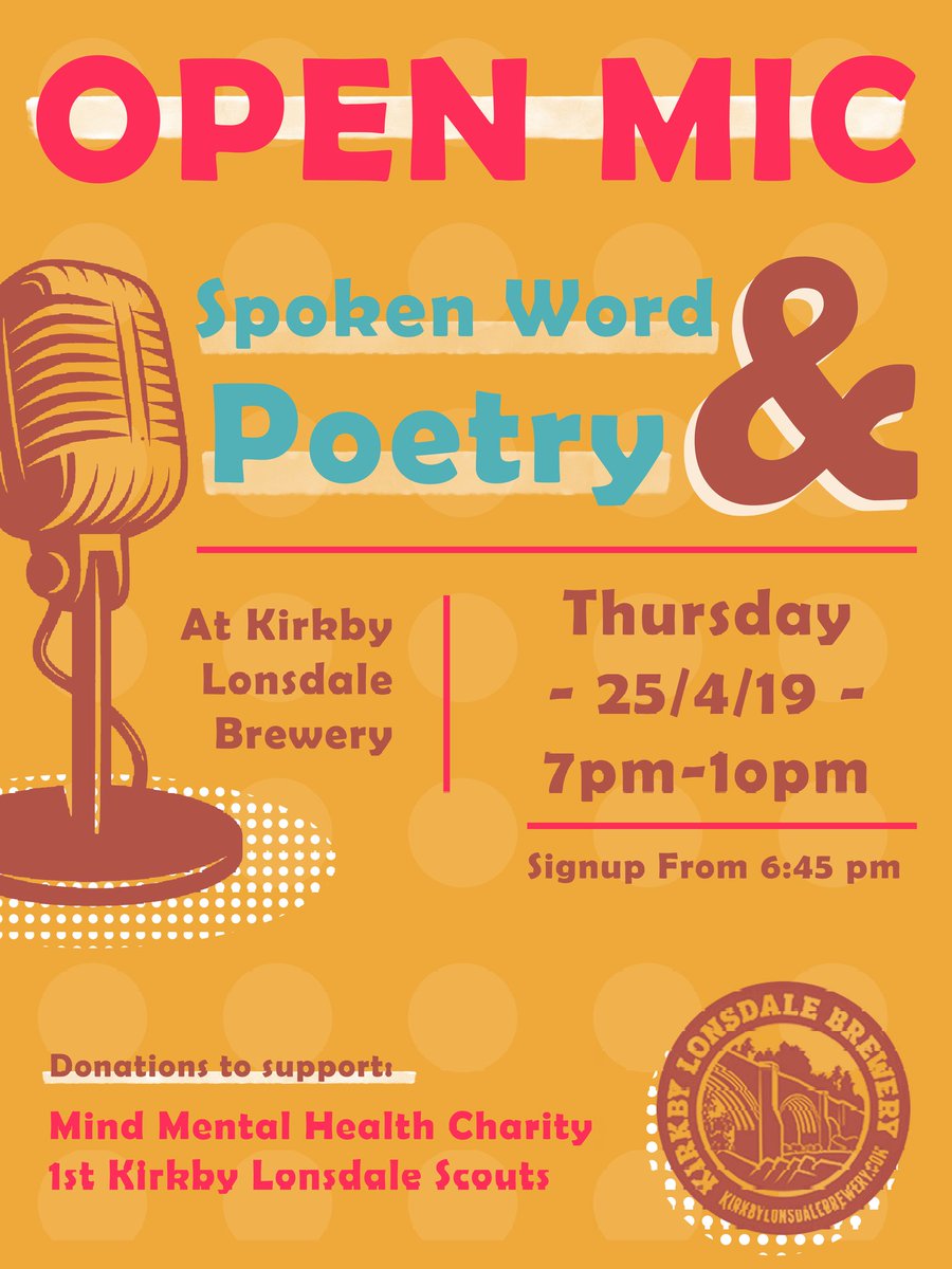 Matt Sowerby (@sourbee_matt) on Twitter photo Running a #Spokenword/#Poetry Open Mic at <a href="/theroyalbarn/">The Royal Barn</a> in Kirkby Lonsdale! Absolutely free but promising to be a night to remember! Might be a little bit of a trek for some but, having read a few of the poem people are planning to read I'm really excited! Like/share xx Running a #Spokenword/#Poetry Open Mic at <a href="/theroyalbarn/">The Royal Barn</a> in Kirkby Lonsdale! Absolutely free but promising to be a night to remember! Might be a little bit of a trek for some but, having read a few of the poem people are planning to read I'm really excited! Like/share xx