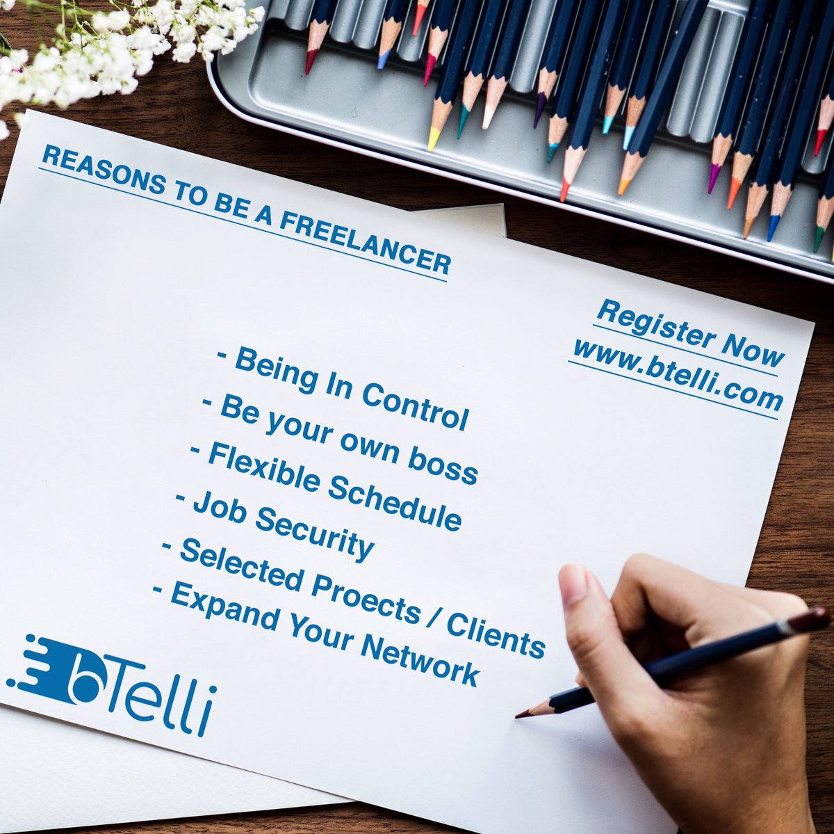 bTelli_inc's tweet photo. Reasons To Be A Freelancer
.
.
.
#bTelli  #freelance #freelancer #entrepreneurship #dowhatyoulove #Workathome https://t.co/5PFhukgfqg
