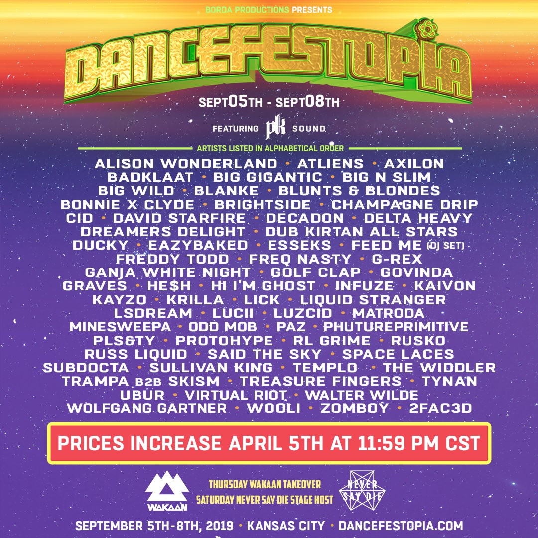 Dancefestopia's tweet image. RT &amp;amp; Comment your favorite artist on the 2019 Lineup for a chance to win a 3 DAY GA PASS to #DFT2019

⏰ TICKET PRICES INCREASE THIS FRIDAY ⏰

🎟: dancefestopia.com 

Winner announced: 4/3