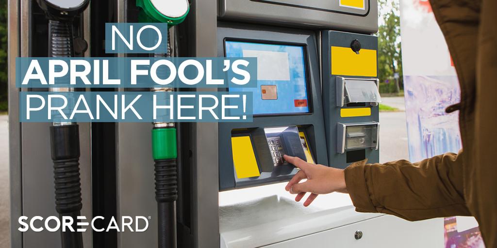ScoreCardReward's tweet photo. No #AprilFools prank here! You can save $0.50 per gallon (up to 20 gallons) by redeeming your #ScoreCardRewards points at the pump. Click here to find a participating gas station near you: https://t.co/XJK5ZskqgR https://t.co/x2bfXpSkhB