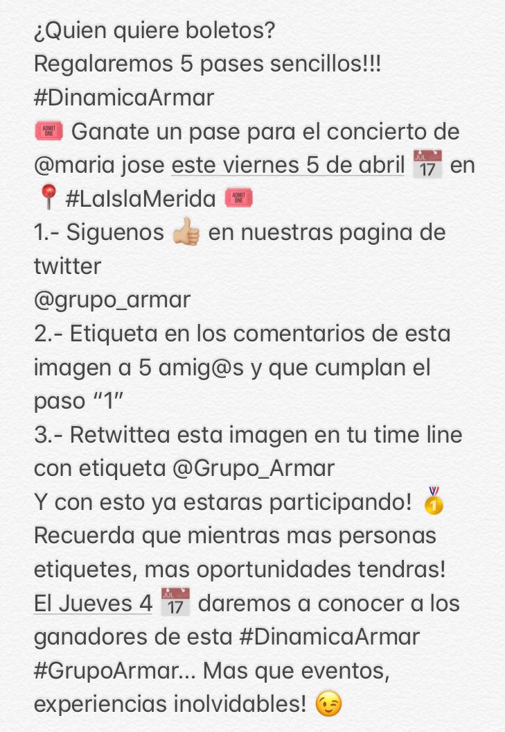 GRUPO_ARMAR's tweet photo. Gana pases para @lajosa 🎟🎟🎟🎟🎟 https://t.co/OZwMn1c6AG