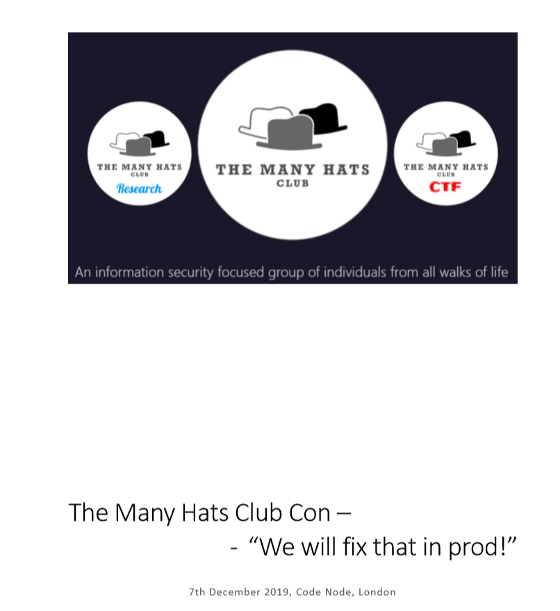 TheManyHatsClub's tweet photo. 07th December... Call for Sponsors, info on the website very soon! However lets share some of the cool things we are doing... Thread @cybersecstu @SyrusActual @PolarToffee @notameadow https://t.co/qpIEcwHR2c