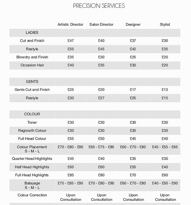 As of April 1st our prices have changed slightly. Here’s a copy of our new service menu! Please feel free to message our team should you require any further information ✂️🖤
.
.
.
.
#precision #hairdesign #cardiffsalon #caerdydd #racoon #racooninternational #hairextensions