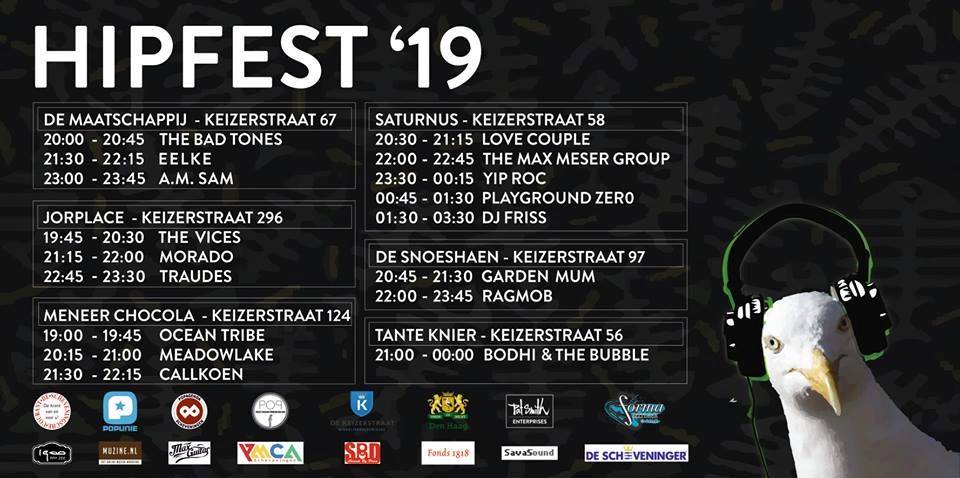 Daar is ie: het volledige tijdschema van HipFest 2019 op zaterdag 6 april! Aanvang: 19.00 uur sharp in De Keizerstraat! 

#hipfest #strand #festival #skiffa #rockmuziek #popmuziek #festivalseizoen #festiviteiten #feest #Scheveningen #DenHaag #surf #dj #music #party #festivals
