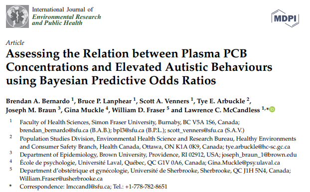 LCMcCandless's tweet photo. New study led by my trainee Brendan Bernardo using Bayesian analysis of the MIREC Study.  We examine PCB exposure during pregnancy and autistic behaviour in children, with new Bayesian measurements of uncertainty and effect size

https://t.co/a1GaWHFylg https://t.co/gg4HBF8O4G