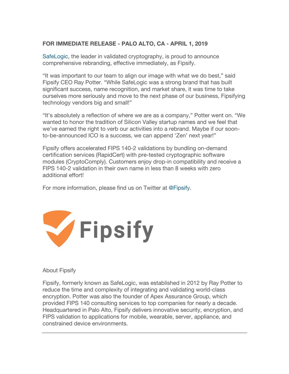 fipsify's tweet image. Big announcement! @SafeLogic @SafeLogic_Ray #FIPS140