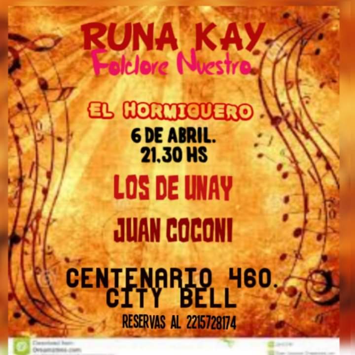 ElHormigueroCAC's tweet photo. Abril en El Hormiguero
Sábado 06 "Runa Kay" junto a "Los de Unay" y Juan Coconi
Sábado 13 Peña de milonga y folclore
Sábado 27 Ignacio Copani
Noches especiales para compartir, comer algo rico y bailar un poco.
#ElHormigueroCC #RunaKay #Folclore #Milonga #Tango #IgnacioCopani https://t.co/mX4YdmgiEz