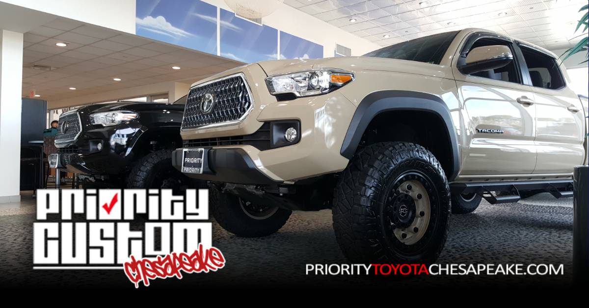 Priority_Toyota's tweet photo. We are making some incredible deals today on Priority Custom trucks! Give us a call at 757-213-5071 to speak with one of our performance specialists.

https://t.co/2uPlEqG8tN

#prioritytoyotachesapeake
#prioritycustom
#aftermarket
#liftedtrucks
#liftedtacomas
#liftedtoyotas https://t.co/lNryB6Qn3F