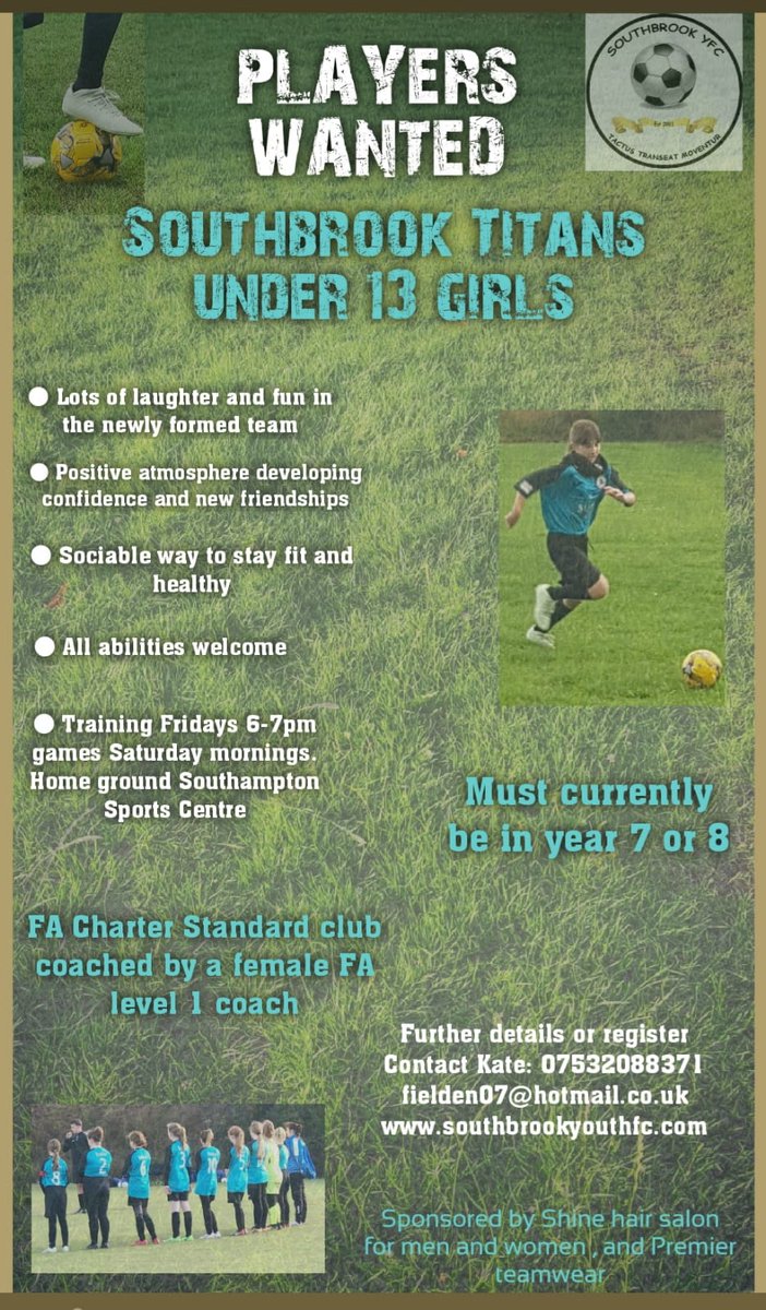 SouthbrookTeam's tweet photo. Looking for current under 13's girls. Contact for details or register @HGYFL1 @HampshireFA https://t.co/4oaffnUqnC