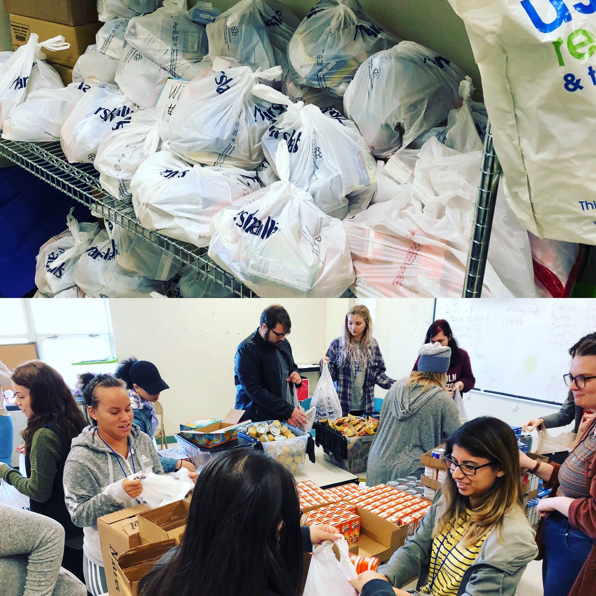 SaraBeeMoore's tweet photo. Today @salemstate sociology students helped pack weekend meals for Salem students. Run by @Salempantry, this invaluable program helps students eat well on weekends. The question we’re asking: how can we create more equitable health policies that make these programs unnecessary? https://t.co/Y7wb2xbuwK