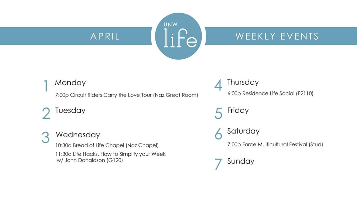 UNWLife's tweet image. Hey UNW! Check out what's happening on campus this week!