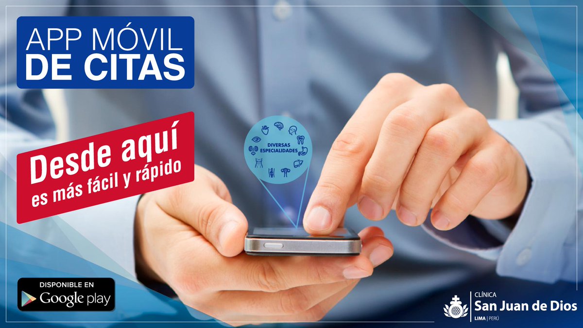CSJDlima's tweet photo. Separa tu cita desde nuestra APP móvil de citas 📲
Clínica San Juan de Dios Lima, fácil y rápido. 😃

Descargalo aquí:
▶️ https://t.co/COXBFQg6CQ

‼️Mejoramos por ti y para ti‼️🤗

🔷 Si eres paciente EsSalud debes reservar tu cita de manera presencial. https://t.co/eQZ5Y4OszL