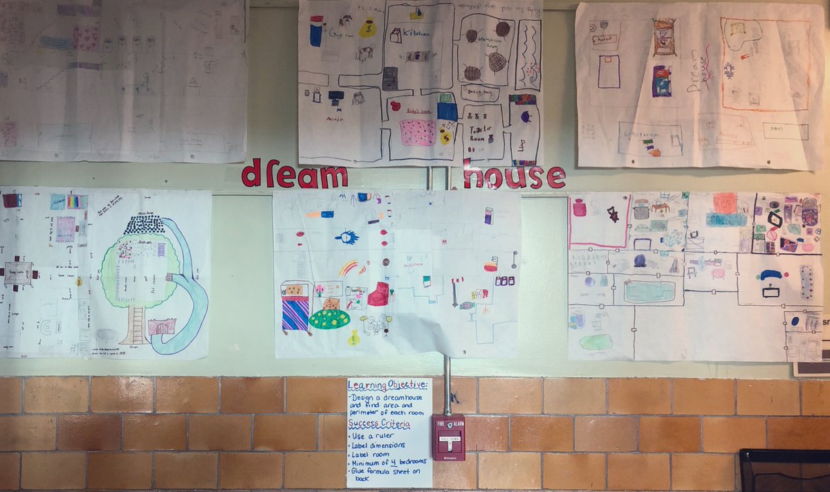 RachelRock18's tweet photo. My class completed their #DreamHouse projects this week. Attatching their formula sheets on the back, students showed the area and perimeter of each room in their #DreamHouse.They were so creative,one included a #ToasterRoom full of toast๐ #AlwaysMakingMeSmile @CParadise_HWDSB https://t.co/UaYiWcGSSw