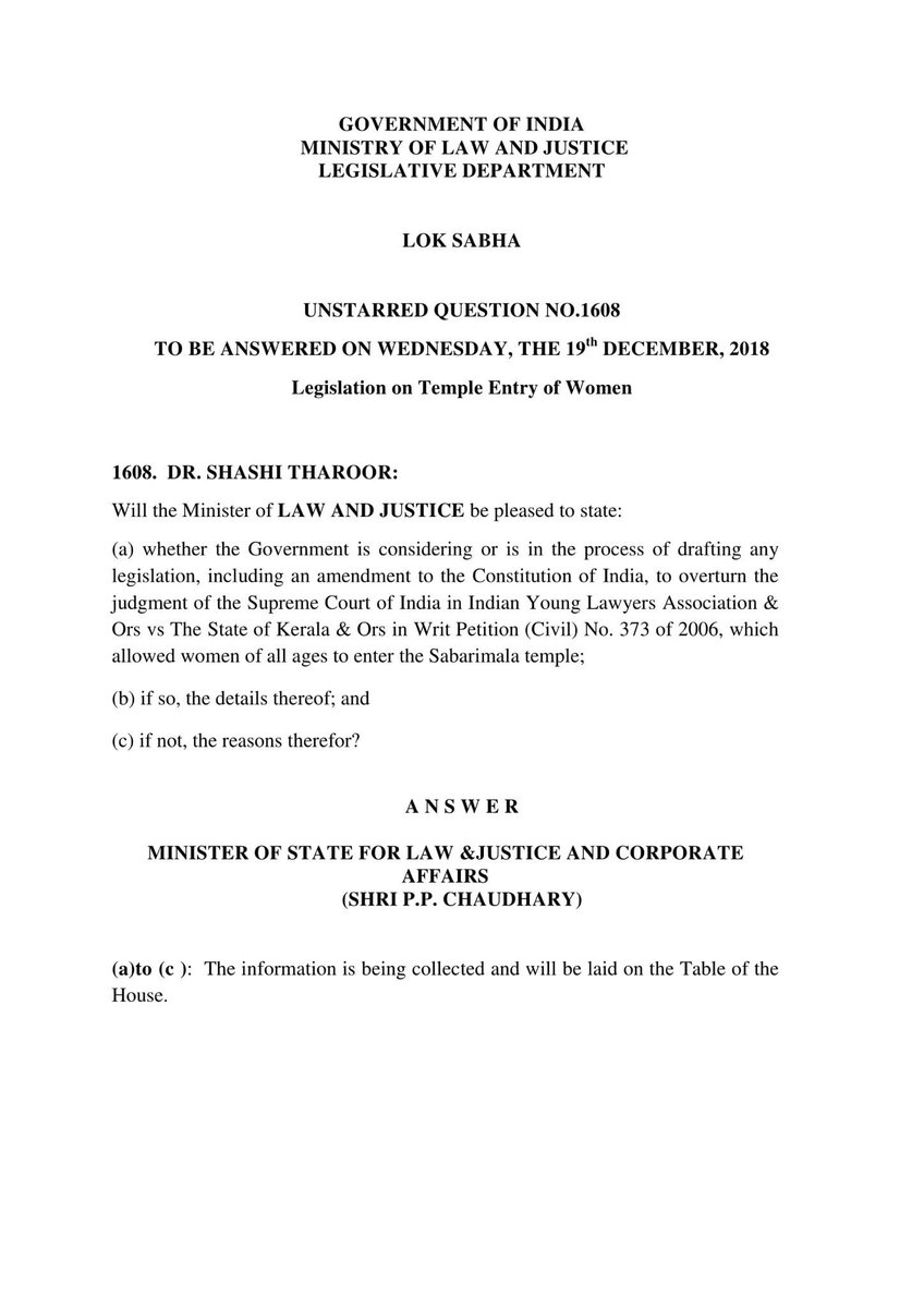 ShashiTharoor's tweet photo. BJP disrupted law &amp; order in Kerala, &amp; are now raising communal fervour by seeking votes on the Sabarimala issue. But what will they do to ease the distress of believers that they couldn’t while in power? When I sought legislative action to overturn the SC judgment, they ducked. https://t.co/RAYrruFMz5