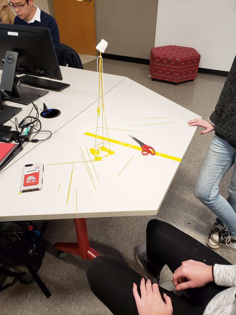 Kjantara's tweet photo. Learning about PBL with my #educw200  students today using the marshmallow design challenge. https://t.co/pWlUb20f0k