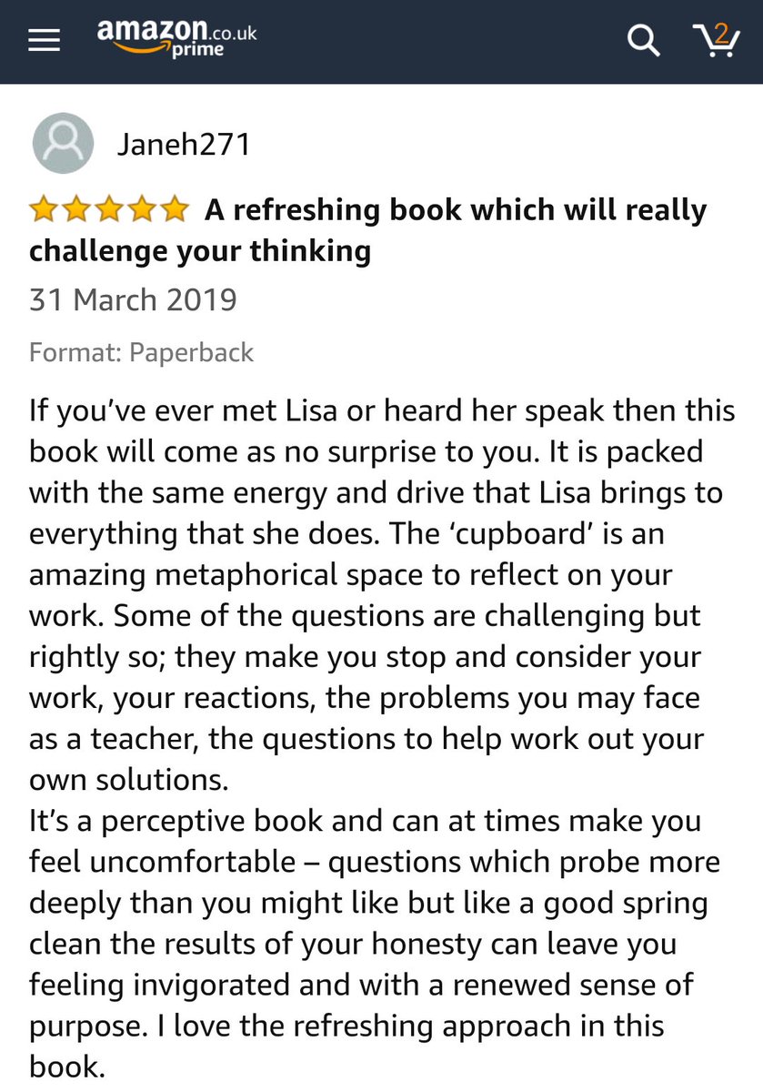 Yes! The first review of #teacherINAcupboard is just the reaction I hoped for! Hoping people have found time in this crazy teaching season (there's solutions for this in the book) to read it.  <a href="/CrownHousePub/">Crown House Publishing</a>