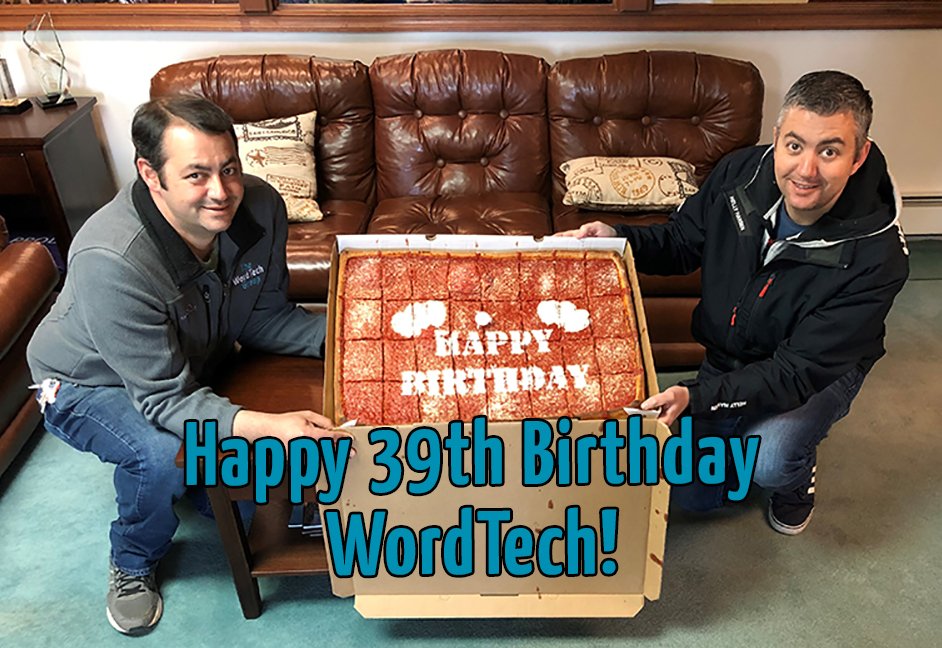 WordTechDM's tweet photo. Happy 39th Birthday!  Here's to many more years!  
           P.S. Our company is older than our bosses! https://t.co/y1QWkMsqfX