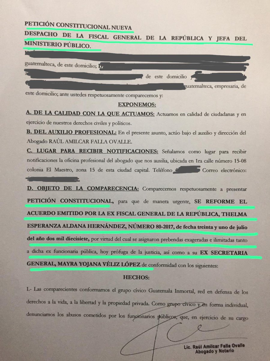 Guatemala Inmortal (@guate_inmortal_) on Twitter photo Presentamos una petición constitucional a la FG Consuelo Porras, solicitando reformar el acuerdo 80-2017, para que se revoquen la seguridad, vehículos y gasolina, que de forma ilegal se auto recetó la #ProfugaDeLaJusticia Thelma Aldana de por vida. <a href="/MPguatemala/">MP de Guatemala</a> Presentamos una petición constitucional a la FG Consuelo Porras, solicitando reformar el acuerdo 80-2017, para que se revoquen la seguridad, vehículos y gasolina, que de forma ilegal se auto recetó la #ProfugaDeLaJusticia Thelma Aldana de por vida. <a href="/MPguatemala/">MP de Guatemala</a>