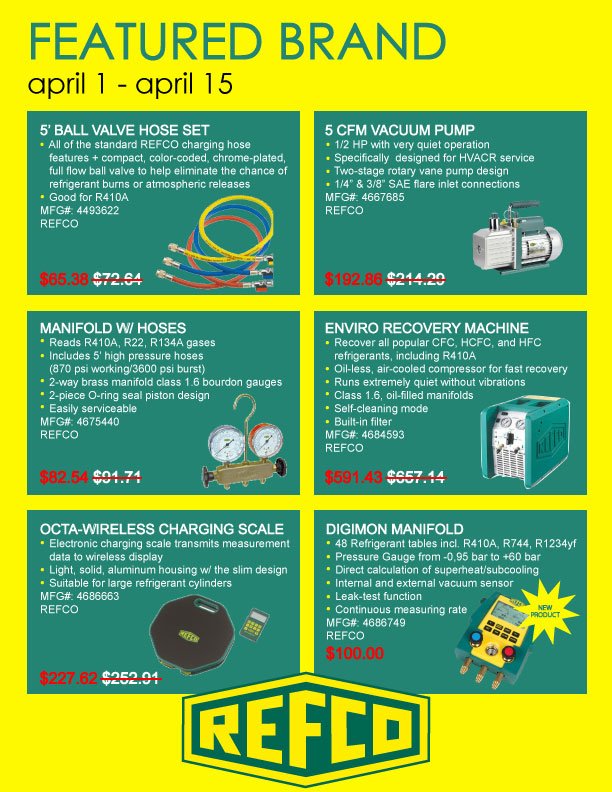 USACD's tweet photo. We've partnered with REFCO to bring you amazing deals on REFCO tools all month long!
#HVAC #REFCO #HVACtools #HVACR #manifold #vaccumpump #recoverymachine #ballvalvehoses #refrigerant #refrigerantscale #r22 #r410a #r134a https://t.co/WOZmFlIeos