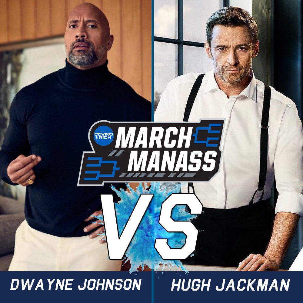 CovinoandRich's tweet photo. Your #MarchMadness bracket may be screwed, but how about your #MarchManAss bracket? The Elite 8 is set. Vote now on our Instagram story for #JasonMomoa vs @michaelb4jordan and @TheRock vs @RealHughJackman! #TheShow https://t.co/DnoTE5BqxM