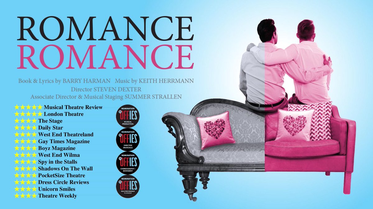 MrBlairR's tweet photo. ⭐️⭐️⭐️⭐️⭐️LAST WEEK of #romanceromance @abovethestag Catch it before it’s too late #6showsleft #theatre #london #offienominated https://t.co/YNIptwqLIU