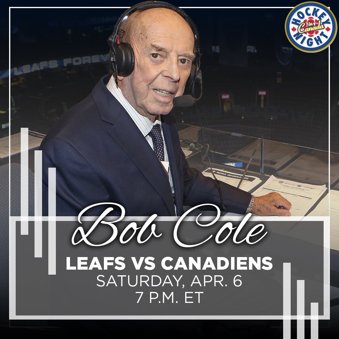 hockeynight's tweet photo. Join us on Saturday to send off broadcast legend Bob Cole and celebrate his 50-year Hockey Night in Canada career https://t.co/QKanhXi7JC https://t.co/FVeULZvG74