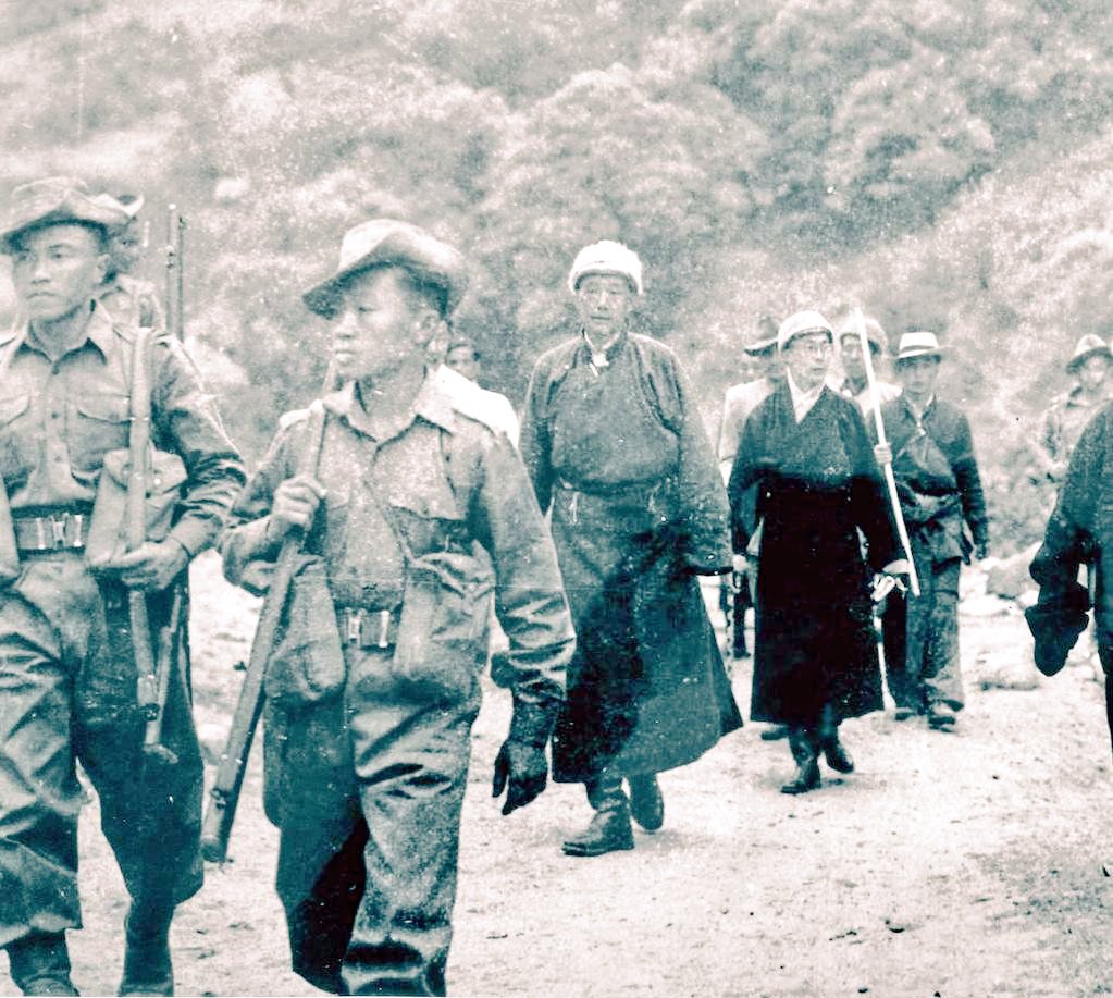 The march from Khinzemane-The God King of Tibet, His Holiness The Dalai Lama, under escort of 5th Battalion The Assam Rifles. This was also the same battalion which suffered casualties on 25 August 1959, at Longju, NEFA.