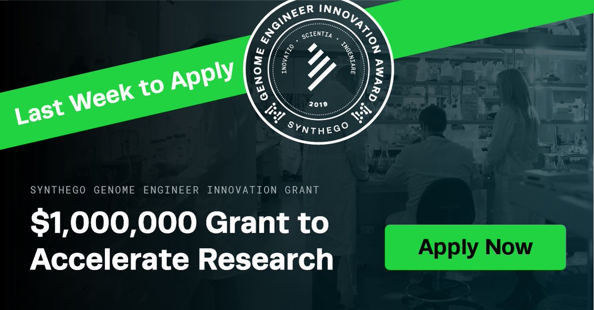Synthego's tweet photo. Good news! We've extended the deadline for our #GenomeEngineer Innovation Grant until April 5th. Apply today before it's too late! https://t.co/24yjRjABtQ https://t.co/X5bnTUWU4P