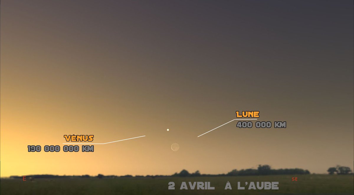 Demain à l'aube au SSE, #Vénus et un fin croissant lunaire ! Crédit : Stellarium