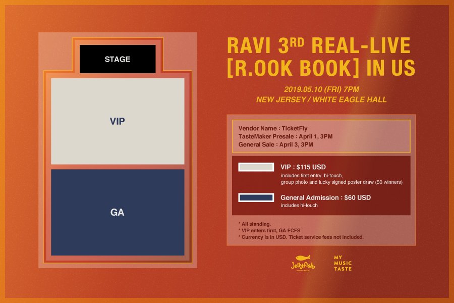 _mymusictaste's tweet photo. Exclusive TasteMaker presale to RAVI 3RD REAL-LIVE [R.OOK BOOK] IN NEW JERSEY and ATLANTA is now open! Secure your tickets today! More info on https://t.co/31NfBorp56 

#StopWishingStartMaking #RAVI with #MyMusicTaste #RaviinUSA #3RDREALLIVE #ROOKBOOK https://t.co/3btQMjPHEj