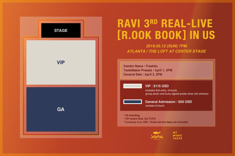 _mymusictaste's tweet photo. Exclusive TasteMaker presale to RAVI 3RD REAL-LIVE [R.OOK BOOK] IN NEW JERSEY and ATLANTA is now open! Secure your tickets today! More info on https://t.co/31NfBorp56 

#StopWishingStartMaking #RAVI with #MyMusicTaste #RaviinUSA #3RDREALLIVE #ROOKBOOK https://t.co/3btQMjPHEj