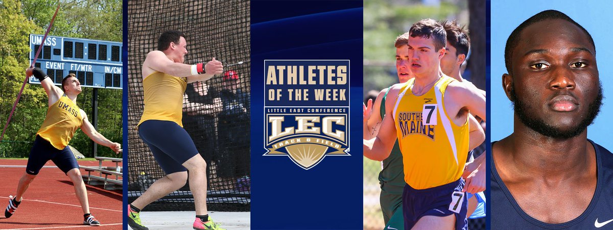 LittleEastConf's tweet photo. Here are this week's men's outdoor track &amp; field award winners - @UMassDAthletics Jordan Entwistle and Kaiden Swainamer, @usmhuskies Zach Hoyle and the 4x400 Relay, and @ecsuathletics Rahman Oteng #LECtf #d3tf #NCAAD3 @USTFCCCA  https://t.co/Uyd3kZZVJx https://t.co/uf2kWUvnL6