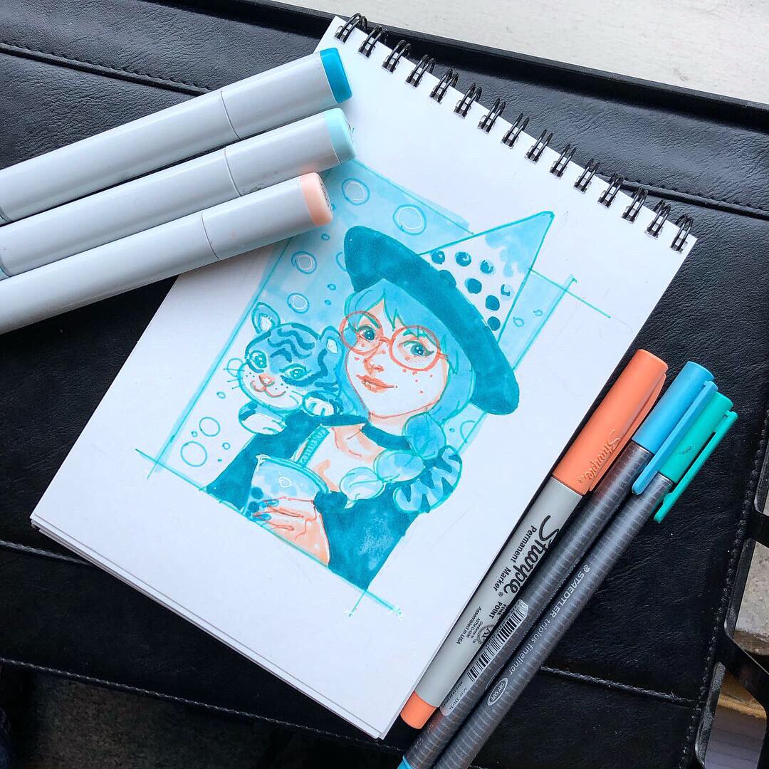 TheArchangelo's tweet photo. #DrawThisInYourStyle from @kelseyeng32 ‘s awesome artwork #kelseyredraw #copic #CopicColors #copicmarkers #copics #TheArchangelo #archangelocrelencia #artistsoninstagram #MarchCopics #MarchCopicColors #colorsofthemonth #sharpie #staedtlerpens #witch #tiger  #bobatea #greenhair https://t.co/B2WVC1K3SI