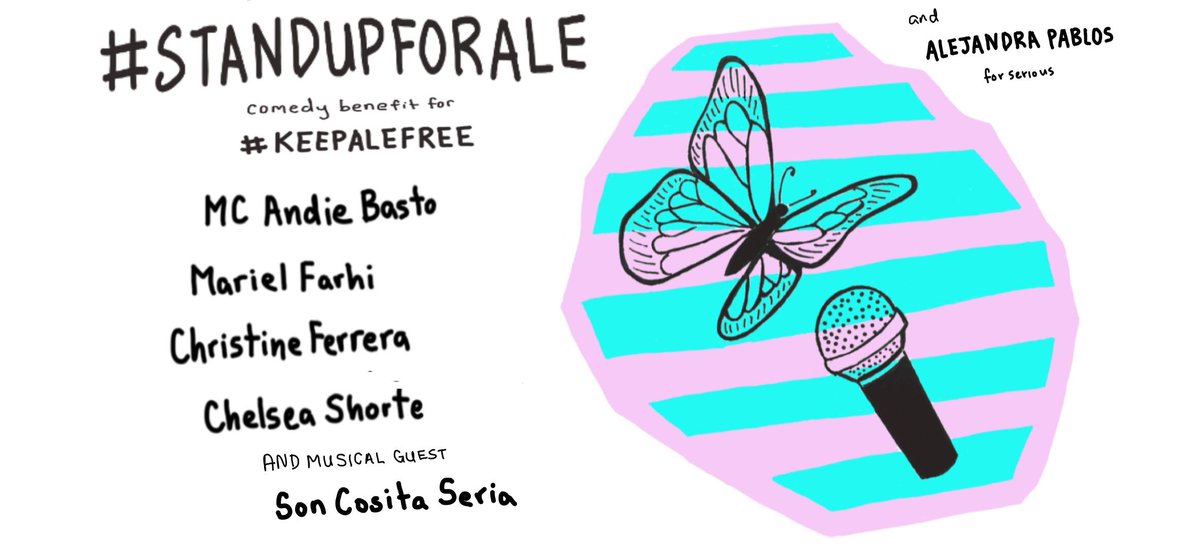 APR 17 - My friend Sarah &amp; Stop Deportations are hosting the #StandUpForAle comedy benefit show for repro &amp; immigrant rights activist Alejandra Pablos at @drafthousedc! 

Come see this amazing lineup, fight her unjust deportation order &amp; #KeepAleFree Tix: bit.ly/2TPmDai