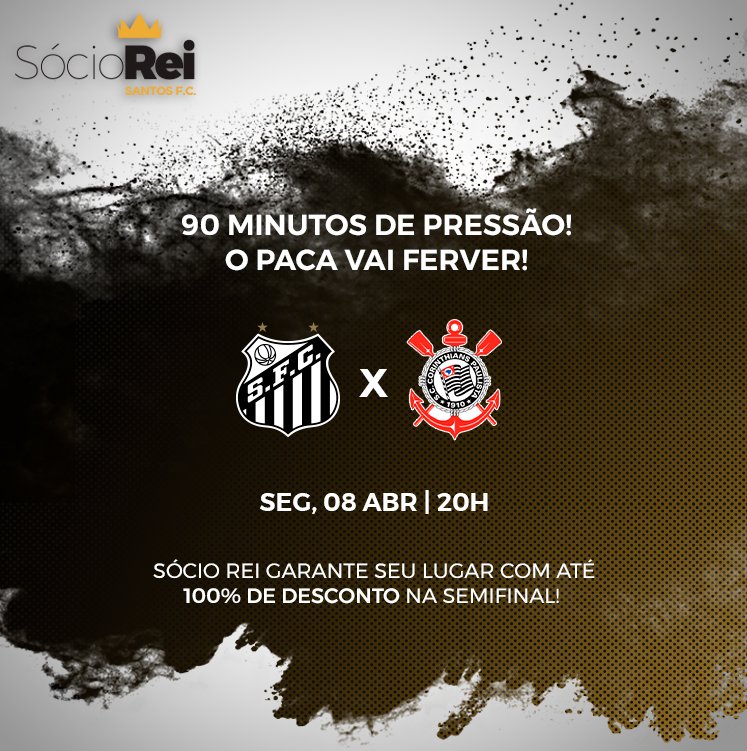 SantosFC's tweet photo. Segunda temos Clássico Alvinegro valendo vaga na final. Seja Sócio Rei e não perca nenhuma das nossas batalhas decisivas! 👉 https://t.co/auuNaE3dMO https://t.co/sfEPtL78dS