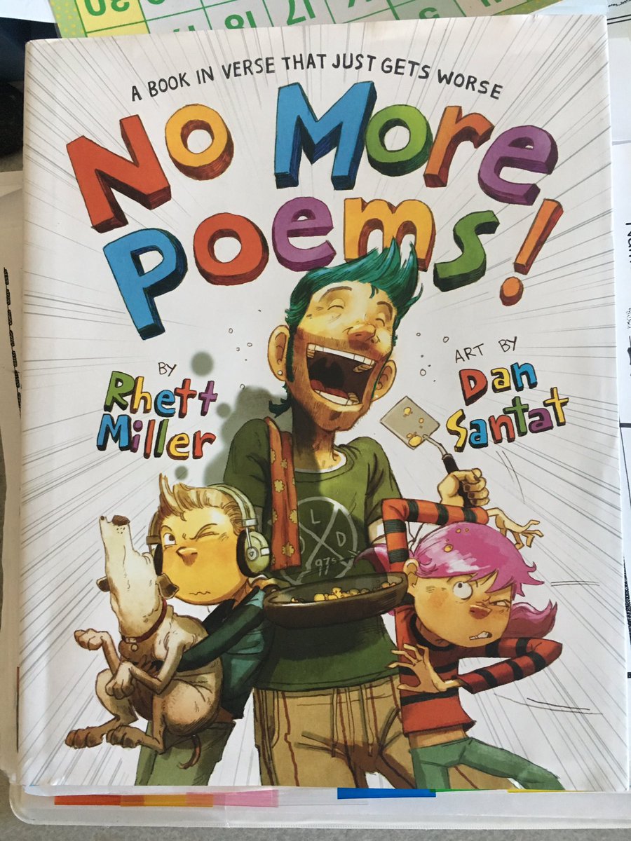 sarah1stgrade's tweet photo. No More Poems!  by @rhettmiller and @dsantat was just the silly fun we needed to kick off #NationalPoetryMonth !  #barrowsshiningstars https://t.co/zDLTjPM1zi