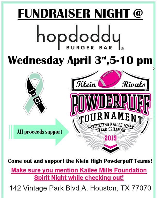 ts_memorial's tweet photo. Lots of exciting news- first up....
There will be a spirit night fundraising for the Klein Rivals PowderPuff Tournament benefitting our foundation and @kmillscharity Wednesday night in Vintage Park! Mention either foundation at check out!  We appreciate your support tremendously https://t.co/x4FrCy3m44