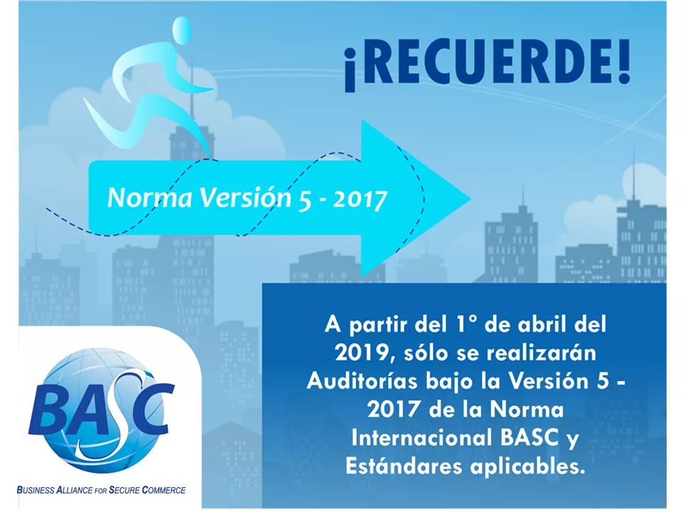 BASCantioquia's tweet photo. ⚠️ A partir de la fecha entra en vigencia la Norma BASC V. 5-2017, por ello solo se realizarán auditorías de Certificación en esta versión 
#BASC #CulturaDeLaSeguridad https://t.co/gMlRV1TQly