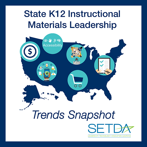 SETDA's tweet photo. Check out our latest release: State K12 Instructional Materials Leadership Trends Snapshots to learn about #digitalcontent #OER #professionallearning in #edtech https://t.co/2ZtwD2ZQeB https://t.co/IUV835SRGo
