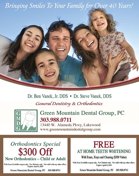 scorefoothills's tweet photo. Great orthodontics special ahead! >>> $300 off orthodontics, adult or child, w/ our #coupon for Green Mountain Dental Group. More info on your local dentist here: https://t.co/4y7s6L1NKb #mountainliving #Lakewood #scorefoothills #shoplocal #Colorado https://t.co/azlW3FylVg