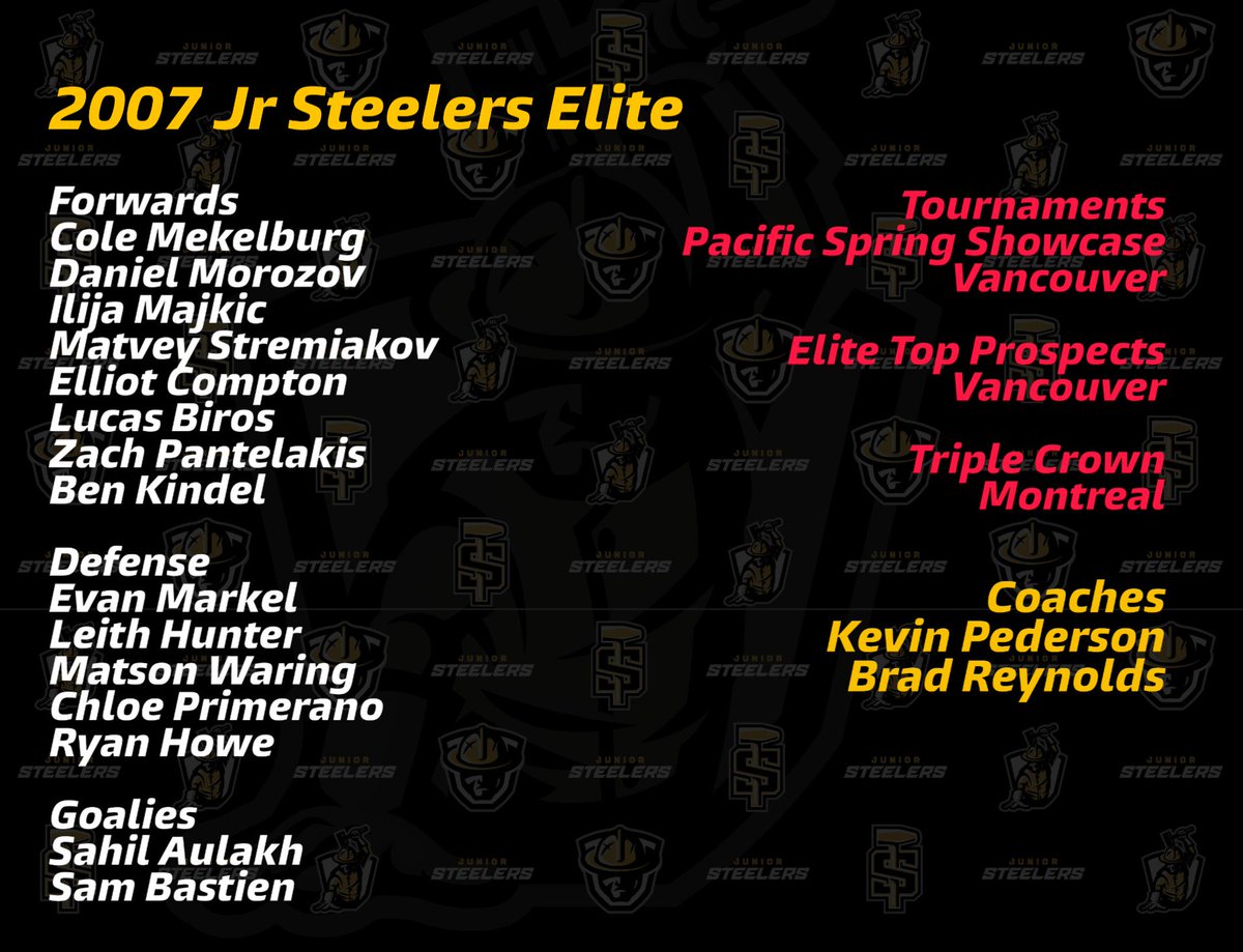 jrsteelers's tweet photo. Our Jr Steelers programs hit the ice this evening through the weekend. We thought we would post our oldest team roster first with the 2007 Jr Steelers Elite. The team is playing in the following events @psstourney @eldhockey #elitetopprospects @SuperSeriesAAA #TripleCrown https://t.co/ykYa0LckG6