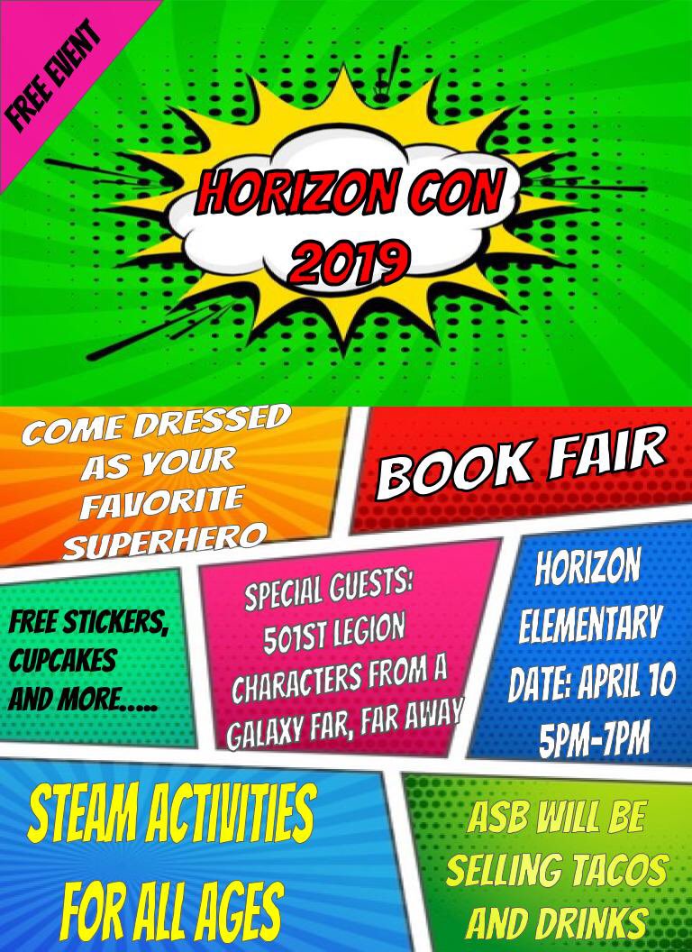 The time has arrived to announce what we have been working on. Come one, come all!! We are hosting our first ever "Horizon Con". This will be a great event for all! Thank you to all who have helped with the planning of this event.
